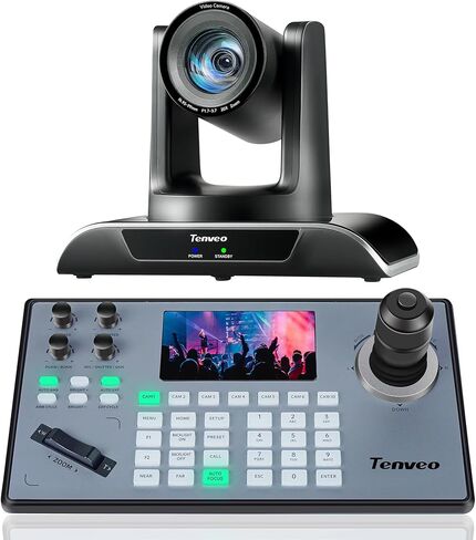 Tenveo 4K NDI PTZ Camera AI Humanoid & Face Auto-Tracking HDMI/USB3.0/LAN(PoE) 20X Optical Zoom(*2) and 7’’ LCD Quad-Screen NDI PTZ Joystick Controller Bundle/Kit for Church Services Live Production in Kuwait