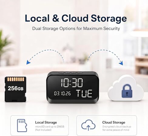 Clock Camera with 1080P HD Live, AI Human Motion Alerts, Night Vision, Dual-Band 2.4GHz/5GHz WiFi, Bluetooth Setup, Local & Cloud Storage, Smart Indoor Security Camera for Home, Office & Elder Care in Kuwait