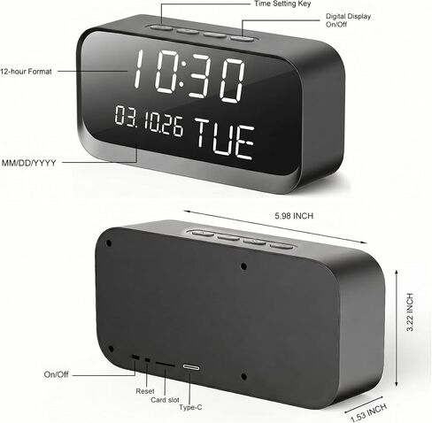Clock Camera with 1080P HD Live, AI Human Motion Alerts, Night Vision, Dual-Band 2.4GHz/5GHz WiFi, Bluetooth Setup, Local & Cloud Storage, Smart Indoor Security Camera for Home, Office & Elder Care in Kuwait