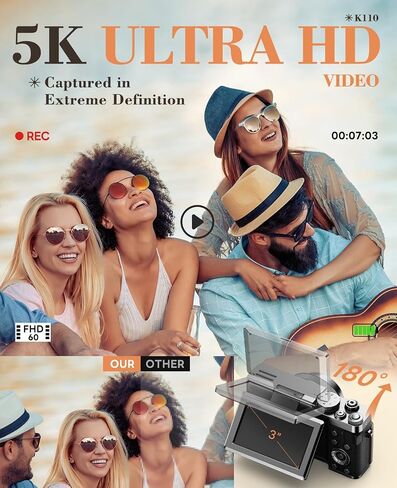 5K Digital Cameras for Photography 64MP - Autofocus 18X Zoom, with 3'' 180° Flip Screen, 64GB TF Card & 2 Batteries, Compact Travel Vlogging Camera for YouTube Beginners (Silver) in Kuwait