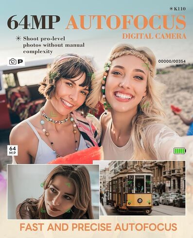 5K Digital Cameras for Photography 64MP - Autofocus 18X Zoom, with 3'' 180° Flip Screen, 64GB TF Card & 2 Batteries, Compact Travel Vlogging Camera for YouTube Beginners (Silver) in Kuwait