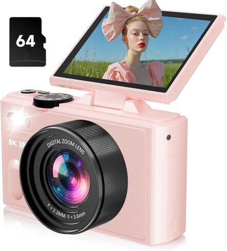 Digital Camera, 5K 80MP Camera Digital with 3" 180° Flip Screen with 18X Zoom, 64GB SD Card, Compact Travel Camera for YouTube with Anti-Shake, Camera for Teens(Deep Green) in Saudi Arabia