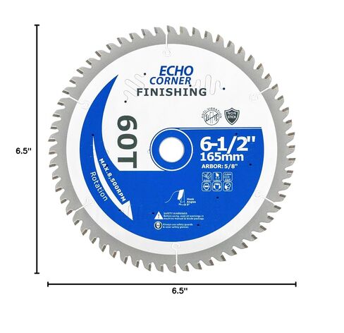 6-1/2" Wood Cutting Circular Saw Blade, Non-Stick Coating, TCT ATB 60Tooth | 5/8" Arbor, Fine finish Framing Crosscut wood/plywood/plastic/veneer/lumber/laminate/MDF, etc. in Kuwait
