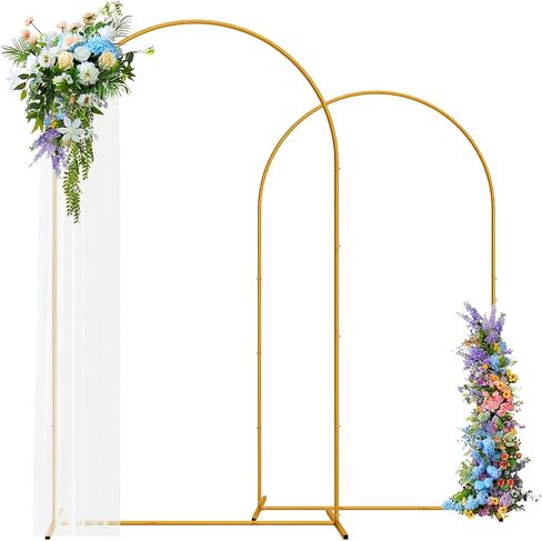 GOJAWAY 7.2 & 6 FT Gold Arch Backdrop Stand, 2 Pack Metal Frame for Wedding | Background Stand with Square Base, Stability for Indoor & Outdoor Events, Quick Setup, for Balloon Arch, Graduation & Parties in Kuwait