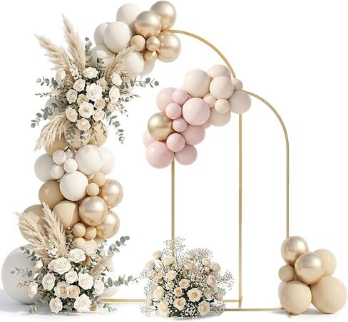 2 Pack Arch Backdrop Stand and Cover Sturdy 7.2FT ＆ 6FT Gold Metal Gold Metal Frame Balloon Arch Stand Set for Wedding Birthday Graduation Party Baby Shower Backdrop Decoration in Kuwait