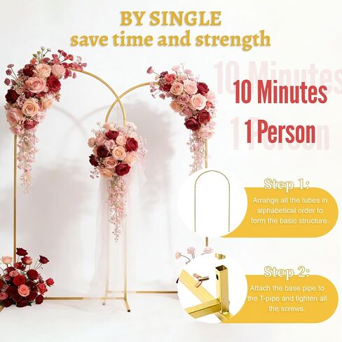 Arch Backdrop Stand - 2PCS (7.2ft, 6.6ft) Upgraded Metal Arch Backdrop Stand - Easy to Set up Gold Wedding Arch Frames- for Weddings, Birthday Parties, Baby Showers, Family Gatherings in Kuwait