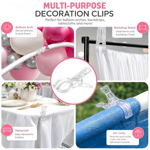 15 Pack Clear Balloon Arch Clips, 3.5-Inch Heavy Duty Backdrop Clips | Includes 200 Adhesive Dots, 10 Flower Rings, 10 H Connectors & 2 Balloon Tying Tools for Balloon Arches & Garlands in Kuwait