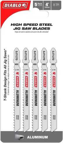 Diablo High Speed Steel T-Shank Jig Saw Blades with Optimized Tooth Design for Aluminum Cutting - 4" Length, 8 TPI, 5-Pack - DJT127D5 in Kuwait