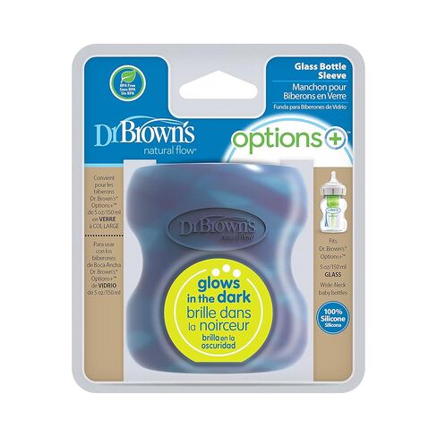 Dr. Brown's Options+ Wide-Neck Glass Bottle Sleeve, 100% Silicone, Glow-in-the-Dark, BPA-Free, 5 oz, 1-Pack in Kuwait