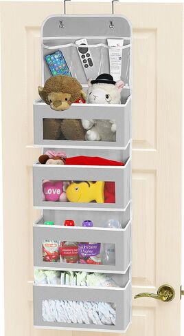 Simple Houseware 5 Clear Window Pocket Over Door Hanging Organizer, Gray | Over the Door Storage for Closet, Bedroom, Bathroom, Pantry in Kuwait