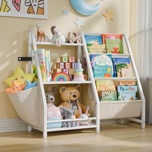 LATIBELL 3 Tier Montessori Kids Bookshelf Toy Storage Organizer，White | Book Sling Shelf, Montessori Baby Toddler Bookshelf, Toy Storage Organizer, For Playroom, Bedroom, Nursery in Kuwait