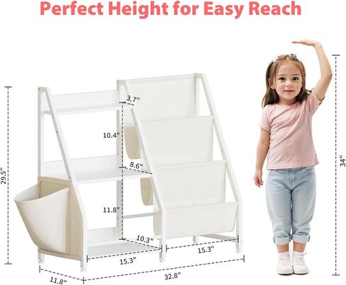 LATIBELL 3 Tier Montessori Kids Bookshelf Toy Storage Organizer，White | Book Sling Shelf, Montessori Baby Toddler Bookshelf, Toy Storage Organizer, For Playroom, Bedroom, Nursery in Kuwait