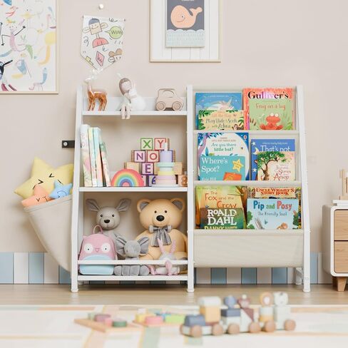 LATIBELL 3 Tier Montessori Kids Bookshelf Toy Storage Organizer，White | Book Sling Shelf, Montessori Baby Toddler Bookshelf, Toy Storage Organizer, For Playroom, Bedroom, Nursery in Kuwait