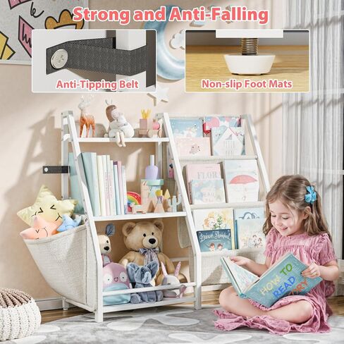 LATIBELL 3 Tier Montessori Kids Bookshelf Toy Storage Organizer，White | Book Sling Shelf, Montessori Baby Toddler Bookshelf, Toy Storage Organizer, For Playroom, Bedroom, Nursery in Kuwait
