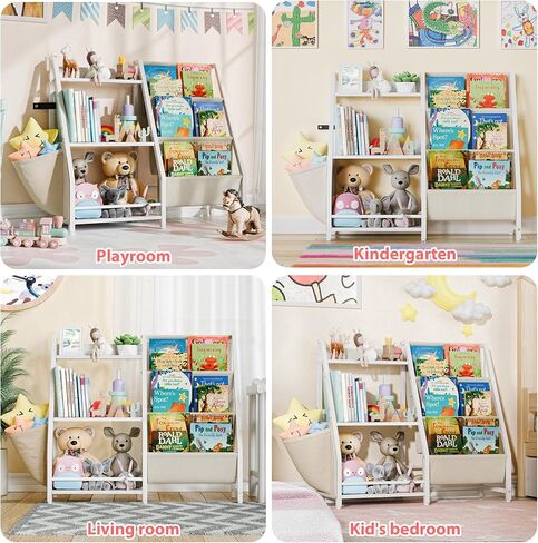 LATIBELL 3 Tier Montessori Kids Bookshelf Toy Storage Organizer，White | Book Sling Shelf, Montessori Baby Toddler Bookshelf, Toy Storage Organizer, For Playroom, Bedroom, Nursery in Kuwait