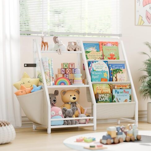 LATIBELL 3 Tier Montessori Kids Bookshelf Toy Storage Organizer，White | Book Sling Shelf, Montessori Baby Toddler Bookshelf, Toy Storage Organizer, For Playroom, Bedroom, Nursery in Kuwait