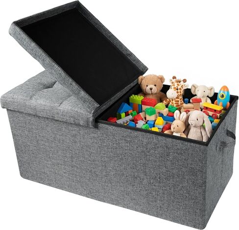 Extra Large Toy Box with Lids - Sturdy Collapsible Storage Organizer Big Bin Chest Basket with Dividers for Boys Girls, Bedroom, Living Room, Entryway, Foldable Storage Ottoman Bench, 31.5"x15"x15" in Kuwait