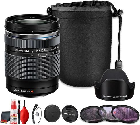 OM SYSTEM M.Zuiko Digital ED 14-150mm f/4-5.6 II Lens, Micro Four Thirds Zoom Lens, 28-300mm Equivalent, Weather Resistant All-in-One Travel Lens (Bundle) in Kuwait