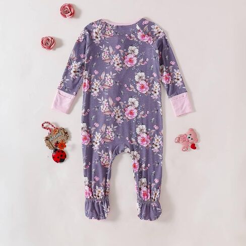 OPAWO Baby Girl Pajamas 3 Pack, Dubble Zipper Newborn Footie Pajamas with Mitten Cuffs, Infant Sleepers for Baby Boy Onsies(Flowers/Pink,12-18 Months) in Kuwait