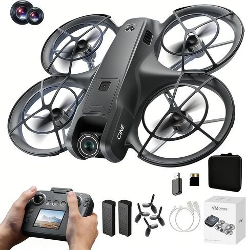 RC Drone with Screen Display Remote Control, Propeller Guard, Dual Camera, Speed Adjustment, Altitude Hold, One-Key Takeoff, 3D Flips, 2 Batteries, Helicopter Airplane, Hovering, Brushless Motor, APP Control, LED Lights, for Adult Beginners FPV Quadcopter in Kuwait
