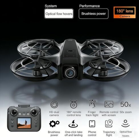 RC Drone with Screen Display Remote Control, Propeller Guard, Dual Camera, Speed Adjustment, Altitude Hold, One-Key Takeoff, 3D Flips, 2 Batteries, Helicopter Airplane, Hovering, Brushless Motor, APP Control, LED Lights, for Adult Beginners FPV Quadcopter in Kuwait
