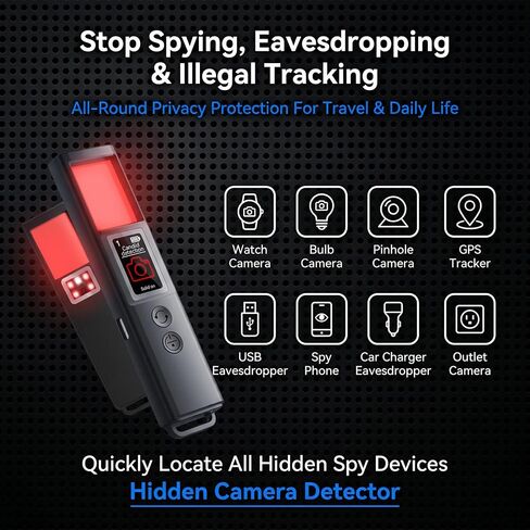 Hidden Camera Detector, Portable RF Signal and Magnetic GPS Tracker Finder, HD Display, Anti Spy Bug Detector for Hotel, Airbnb, Travel Privacy Protection in Kuwait