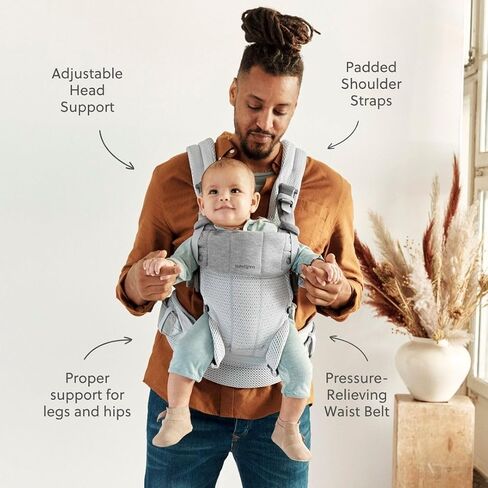 BabyBjörn Baby Carrier Harmony, Silver, 3D Mesh | 3-in-1 Ergonomic Baby Carrier; Newborn, Facing-in, Outward-Facing, and Back Carrying Positions Supported (7-40 lbs), Newborn to Toddler in Kuwait