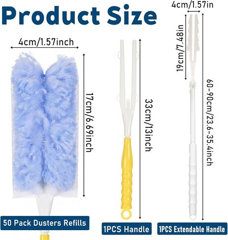 50 Count Disposable Heavy Duty Duster Refills Kit with Handle | 360° Duster Refills Microfiber Duster Feather Duster Electrostatic Lock-Dust System for Cleaning Furniture Blinds Electronics in Kuwait