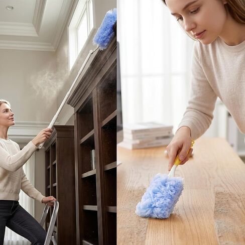 50 Count Disposable Heavy Duty Duster Refills Kit with Handle | 360° Duster Refills Microfiber Duster Feather Duster Electrostatic Lock-Dust System for Cleaning Furniture Blinds Electronics in Kuwait