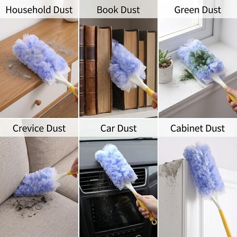 50 Count Disposable Heavy Duty Duster Refills Kit with Handle | 360° Duster Refills Microfiber Duster Feather Duster Electrostatic Lock-Dust System for Cleaning Furniture Blinds Electronics in Kuwait