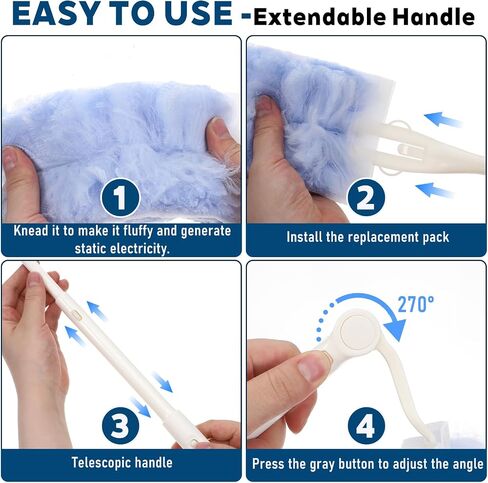 50 Count Disposable Heavy Duty Duster Refills Kit with Handle | 360° Duster Refills Microfiber Duster Feather Duster Electrostatic Lock-Dust System for Cleaning Furniture Blinds Electronics in Kuwait