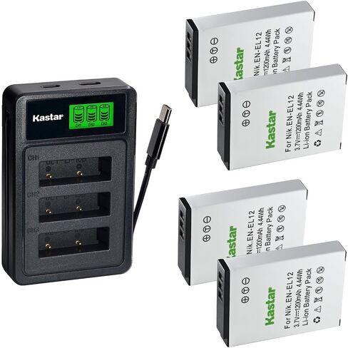 Kastar 1-Pack Battery with LZD3 USB Triple Charger Compatible with Nikon EN-EL12, Coolpix A900 A1000 B600 W300 AW100 AW120 P300 P330 S6100 S8200 S9100 S9700 S9900 KeyMission Cameras in Kuwait