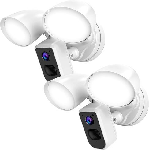 Smart Floodlight Camera Wired Outdoor Security Camera Flood Light with Motion Sensor 2200 lumens LEDs 1080P HD Live Video Night Vision, Built-in Siren, Two-Way Audio, White(2Pack) in Kuwait
