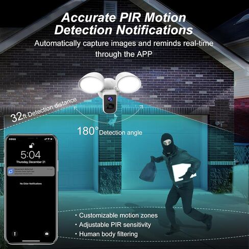 Smart Floodlight Camera Wired Outdoor Security Camera Flood Light with Motion Sensor 2200 lumens LEDs 1080P HD Live Video Night Vision, Built-in Siren, Two-Way Audio, White(2Pack) in Kuwait