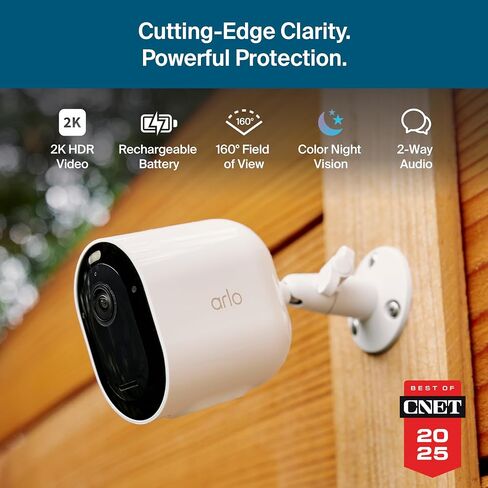 Arlo Pro Security Camera 2K HDR (6th Gen, 2025 Release) - Wireless Outdoor Camera, Rechargeable Removeable Battery, Event Captions, Emergency Response, 1 Cam, White (Renewed) in Kuwait