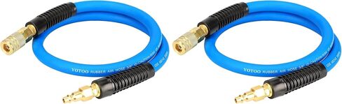 YOTOO Heavy Duty Rubber Air Hose 3/8-Inch by 25-Feet, 300 PSI Air Compressor Hose with 1/4" Industrial Swivel Solid Brass Quick Coupler, Plug and Bend Restrictors, Blue in Kuwait