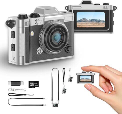 Vintage Mini Digital Pink Camera Keychain, 1080P HD & 2MP, 32GB Card | 5 Filters & Flash, 0.96" HD Display, OTG Adapter for Android, Bag Charm for Travel & Daily, Birthday Gift for Teens & Adults in Kuwait