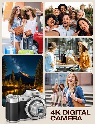 4K 64MP Digital Camera, 6X Optical Zoom Retro WiFi Autofocus | Long-lasting rechargeable battery | Lightweight for travel vlogging | Perfect for gifting in Kuwait