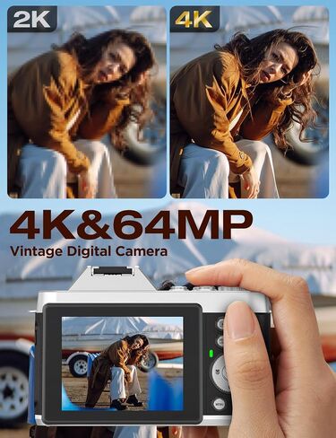 4K 64MP Digital Camera, 6X Optical Zoom Retro WiFi Autofocus | Long-lasting rechargeable battery | Lightweight for travel vlogging | Perfect for gifting in Kuwait