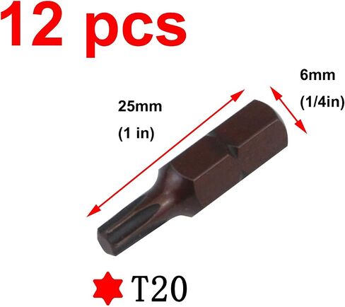 Antrader T20 Torx Impact Screw Driver Bits Magnetic Torx Screwdriver Bits 1" Length 1/4" Hex Shank 12 Pcs in Kuwait