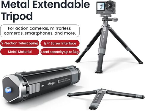 Metal Mini Tripod for Insta360 Luna Ultra/DJI Osmo Pocket 4P Accessories | Extendable Desktop Stand with 1/4" Screw, 3KG/6.6LB Load Capacity, Compact Vlogging Camera Tripod for Insta360 & Osmo Action in Kuwait