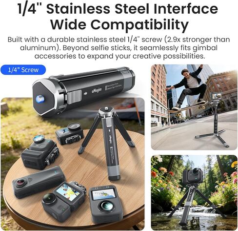 Metal Mini Tripod for Insta360 Luna Ultra/DJI Osmo Pocket 4P Accessories | Extendable Desktop Stand with 1/4" Screw, 3KG/6.6LB Load Capacity, Compact Vlogging Camera Tripod for Insta360 & Osmo Action in Kuwait