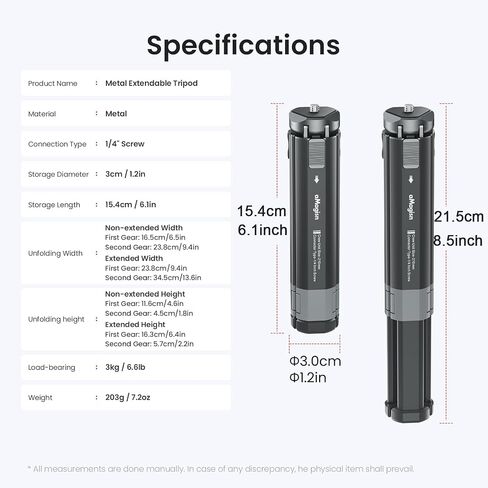 Metal Mini Tripod for Insta360 Luna Ultra/DJI Osmo Pocket 4P Accessories | Extendable Desktop Stand with 1/4" Screw, 3KG/6.6LB Load Capacity, Compact Vlogging Camera Tripod for Insta360 & Osmo Action in Kuwait