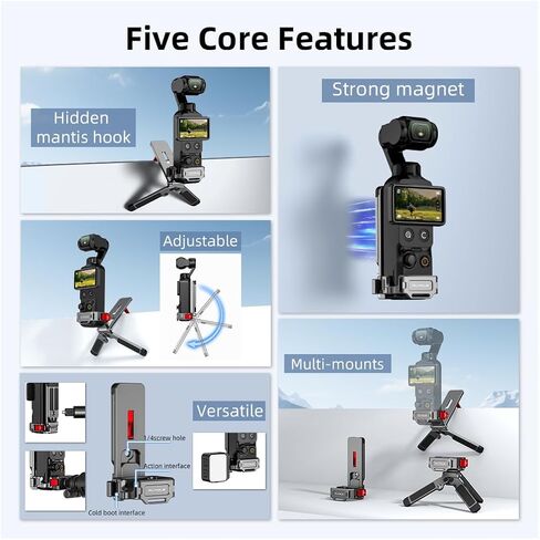 Magnetic Tripod Stand for DJI Osmo Pocket 4/3 Accessories | Aluminum Alloy Foldable Expansion Stand, with Hidden Mantis Hook, Cold Shoe, Desktop Handheld Hanging Vlog Tripod Mount in Kuwait