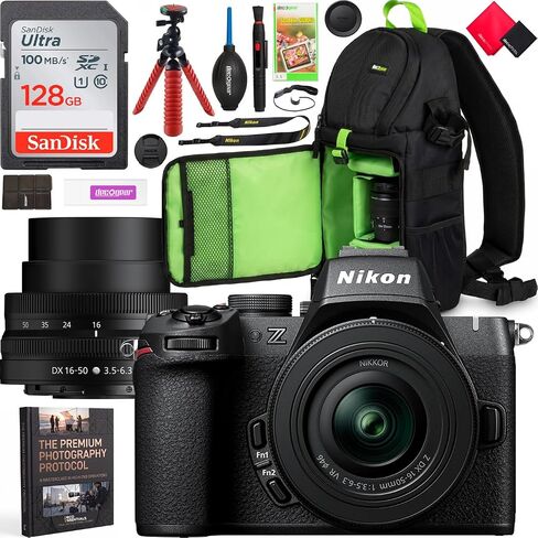 Nikon Z50II Mirrorless Camera w/NIKKOR Z DX 16-50mm f/3.5-6.3 VR Lens 1786 Content Creator Bundle with Deco Gear Photography Bag + Monopod + 64GB SDXC Card + Photography Protocol Ebook & Accessories in Kuwait