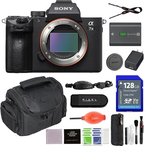 Sony a7 III Mirrorless Digital Camera Bundle with 2X 64GB SD Card, Peak Design Strap, Extra Battery, Dually Charger, Backpack + More in Kuwait
