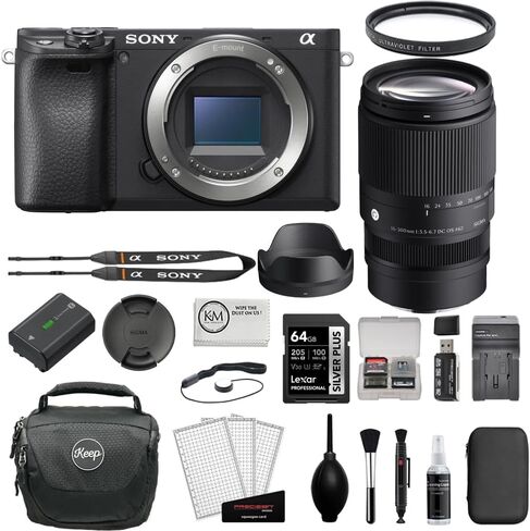Sony Alpha a6400 Mirrorless Camera | Body Only Bundle with Sigma 18-50mm f/2.8 DC DN Contemporary Lens Compatible with Sony E Mount + 64GB Memory Card + KC-25 Shoulder Bag + Cleaning Kit (12 Items) in Kuwait