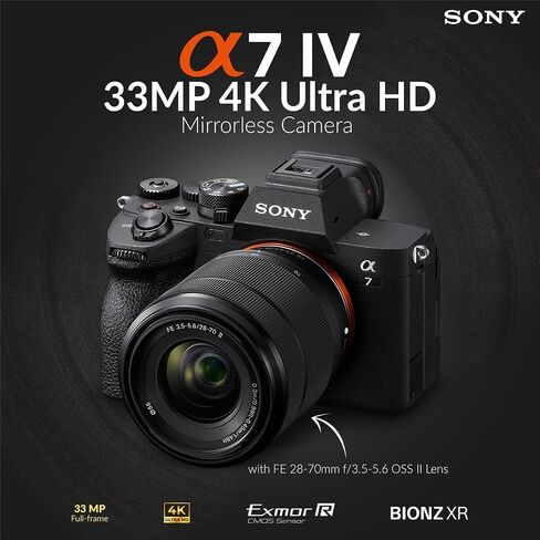 Sony Alpha a7 IV 33MP 4K Ultra HD Mirrorless Camera with FE 28-70mm f/3.5-5.6 OSS II Lens, Black - Bundle with 128GB Memory Card, Backpack, Extra Battery, and Filter Kit in Kuwait
