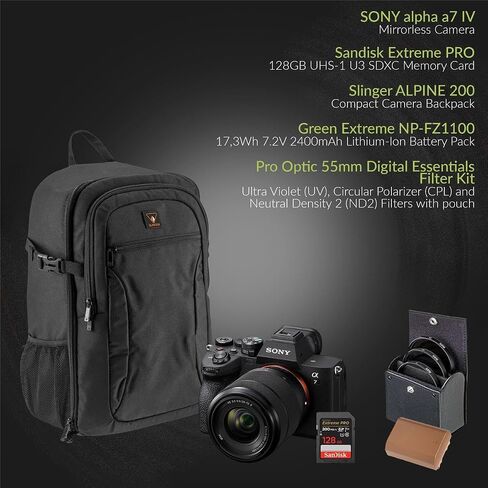 Sony Alpha a7 IV 33MP 4K Ultra HD Mirrorless Camera with FE 28-70mm f/3.5-5.6 OSS II Lens, Black - Bundle with 128GB Memory Card, Backpack, Extra Battery, and Filter Kit in Kuwait