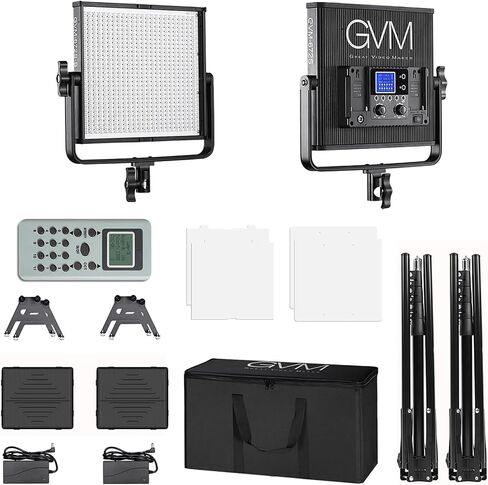 GVM 40W LED Panel Light Kit with Stands, 3200K-5600K Bi Color Photography Light with Remote Controller, 2 Packs Video Light for Studio Photography, YouTube, and Live Streaming, CRI 97+ in Kuwait